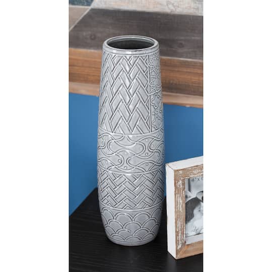 16" Gray Stoneware Eclectic Vase